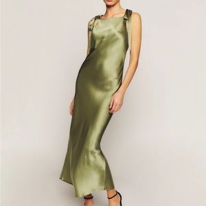 Reformation Aden Silk Dress Artichoke Green size small